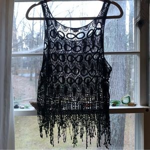 Breeze Ever black fringe crochet crop top M